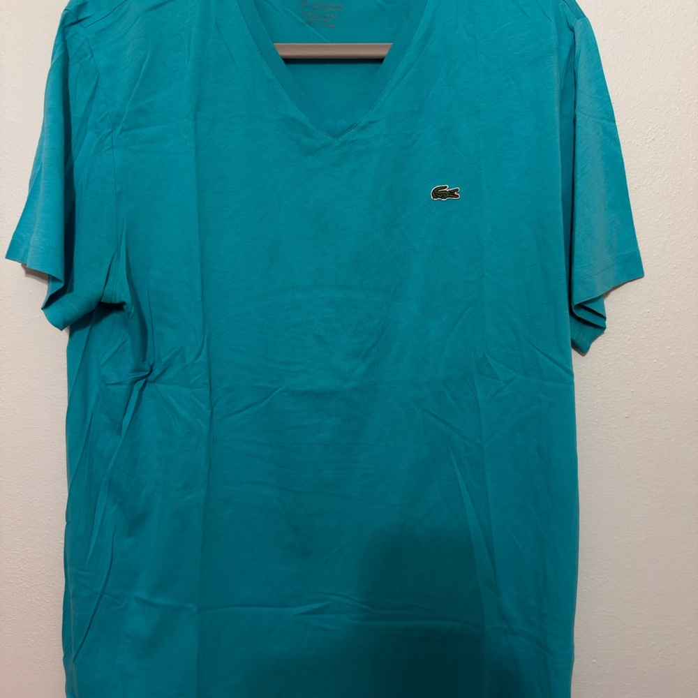 Lacoste Men’s Teal V-Neck Tee with Crocodile Logo